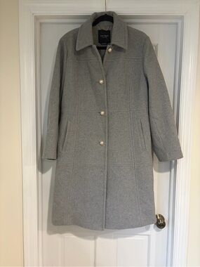 kate spade Light Gray Wool Pea Coat with Pearl Buttons